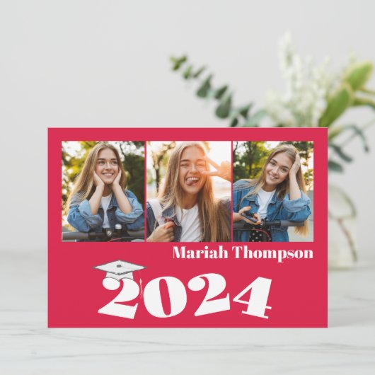 Afstuderen Rode Fotocollage Eenvoudige Typografie Kaart (Staand voorkant)