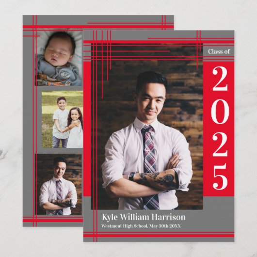 Afstuderen Rode Grijze School Kleur Kaart (Voorkant / Achterkant)