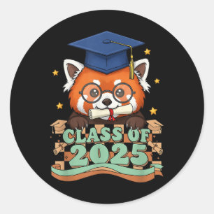 Afstuderen rode panda cl van 2025 Kinder Mannen vr Ronde Sticker