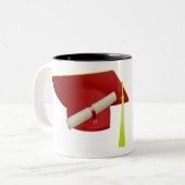 Afstuderen Rode Pet Klasse van 20XX Naam toevoegen Tweekleurige Koffiemok (Voorkant links)