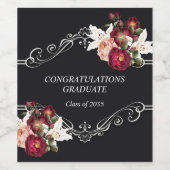 Afstuderen rode rozen op zwarte wijn wijn etiket (Enkel label)