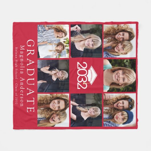 Afstuderen Rode typografie Foto Collage Fleece Deken (Voorkant (Horizontaal))