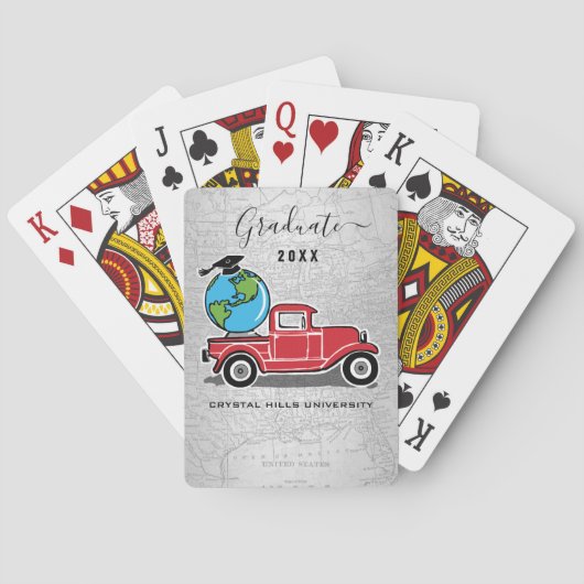 Afstuderen  Rode Vrachtwagen Afstudeerder Pet Were Pokerkaarten (Achterkant)