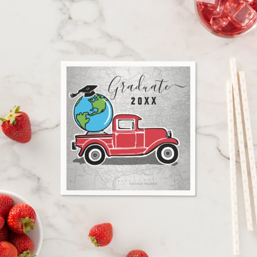 Afstuderen  Rode Vrachtwagen Afstudeerder Pet Were Servet (Insitu)