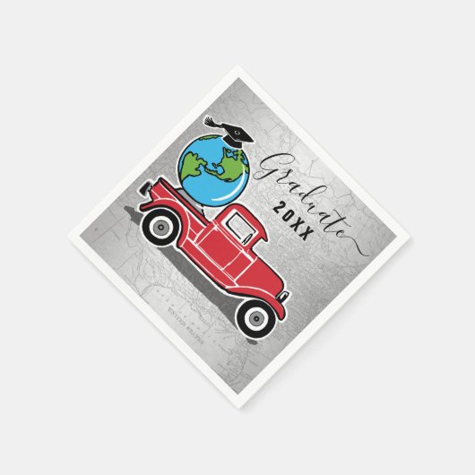 Afstuderen  Rode Vrachtwagen Afstudeerder Pet Were Servet (Hoek)