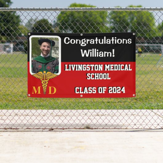 Afstuderen Rode, zwarte en witte Medische School Spandoek (Insitu)