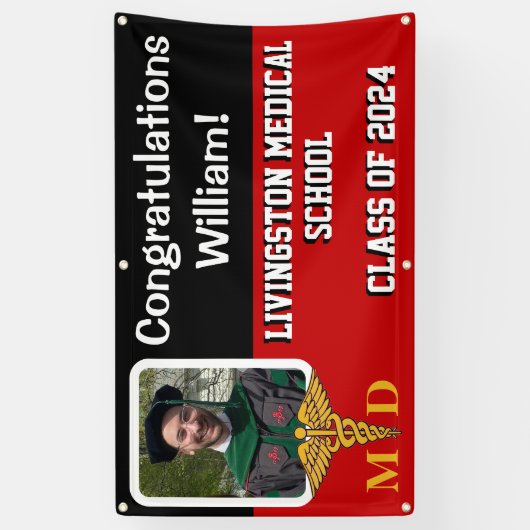 Afstuderen Rode, zwarte en witte Medische School Spandoek (Verticaal)