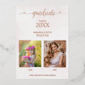 Afstuderen Romantic Dan & nu 2 Foto's Roos Gold Folie Uitnodiging (Voorkant)