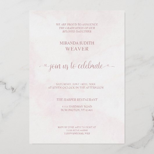 Afstuderen Romantic Dan & nu 2 Foto's Roos Gold Folie Uitnodiging (Achterkant)