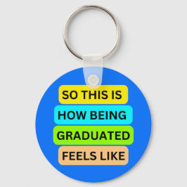 Afstuderen ronde lichtblauwe sleutelhanger SO_THIS