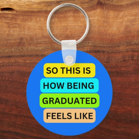 Afstuderen ronde lichtblauwe sleutelhanger SO_THIS (Voorkant)