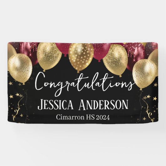 Afstuderen rood gouden ballonnen banner (Horizontaal)