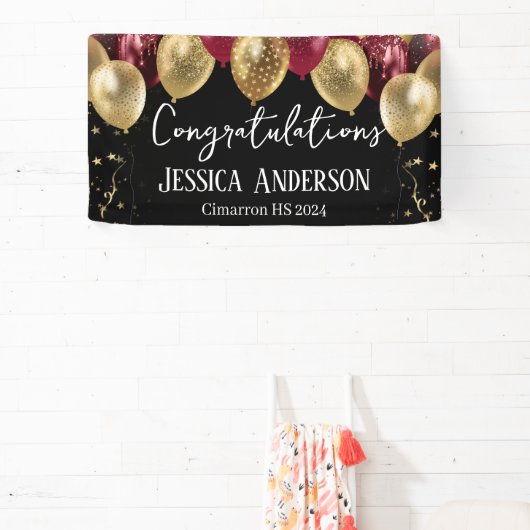 Afstuderen rood gouden ballonnen banner (Insitu)