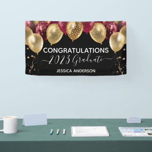 Afstuderen rood gouden ballonnen banner (Beurs)
