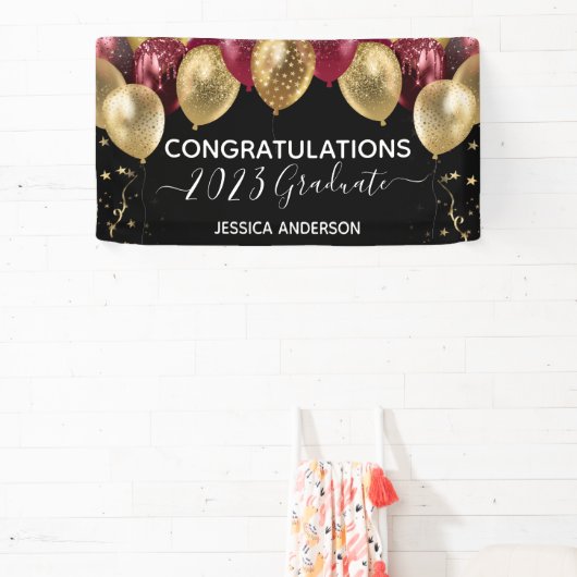 Afstuderen rood gouden ballonnen banner (Insitu)