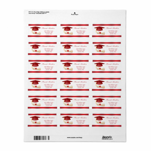 Afstuderen Rood mortier en didactisch etiket (Full Sheet)