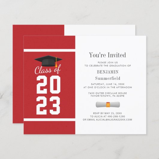 Afstuderen Rood Wit 2024 Feestuitnodiging (Voorkant / Achterkant)