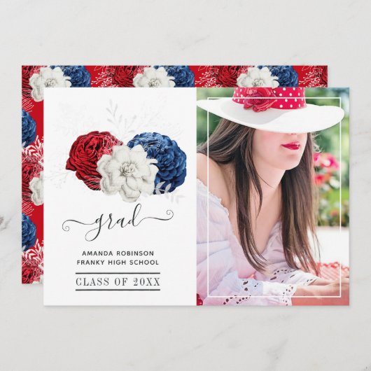 Afstuderen rood, wit en blauw aankondiging (Voorkant / Achterkant)