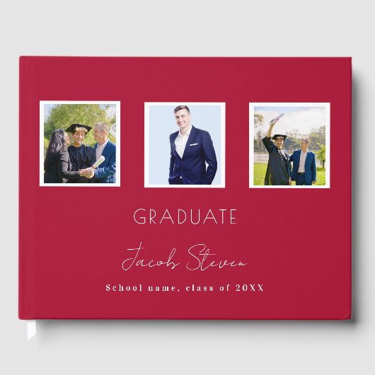Afstuderen rood wit naam script foto gastenboek (Voorkant)