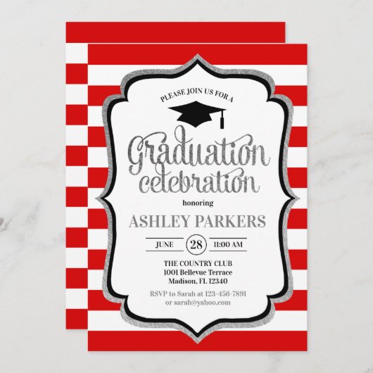 Afstuderen - Rood Wit Zilver Zwart Kaart (Voorkant / Achterkant)