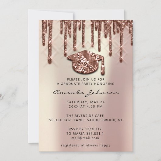 Afstuderen Roos Blauw Pet 3D-effect Pearl Kaart (Voorkant)