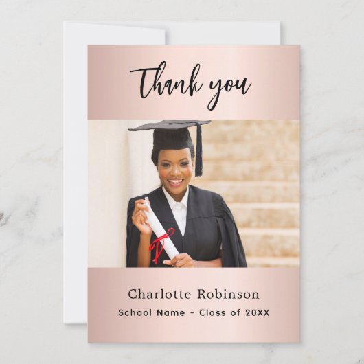 Afstuderen roos Gold Blush Foto Dank u kaart (Voorkant)