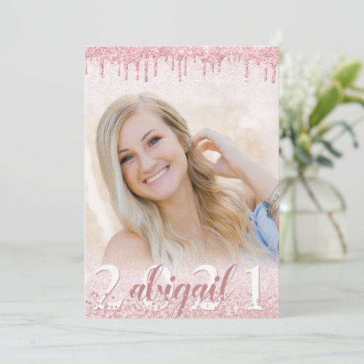 Afstuderen Roos Gold Glitter Drip Spark 4 Foto Kaart (Staand voorkant)