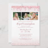 Afstuderen Roos Gold Glitter Drip Spark 4 Foto Kaart (Achterkant)