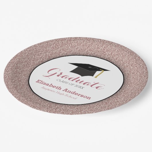 Afstuderen Roos Gold Glitter Elegant Papieren Bordje (Gekanteld)