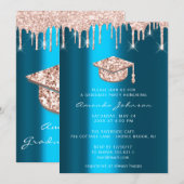 Afstuderen Roos Gold Pet 3D Glam Blauwgroen blauw Kaart (Voorkant / Achterkant)