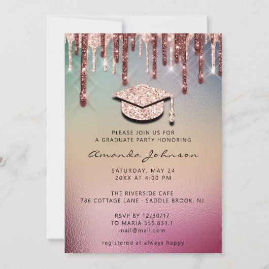 Afstuderen Roos Gold Pet 3D Glam HOLOGRAPH Kaart (Voorkant)