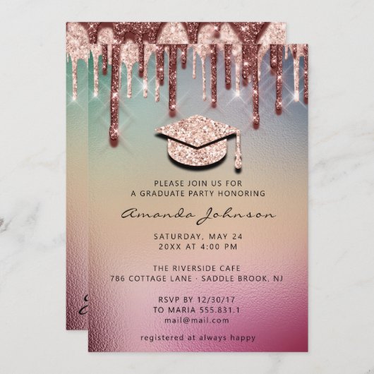 Afstuderen Roos Gold Pet 3D Glam HOLOGRAPH Kaart (Voorkant / Achterkant)