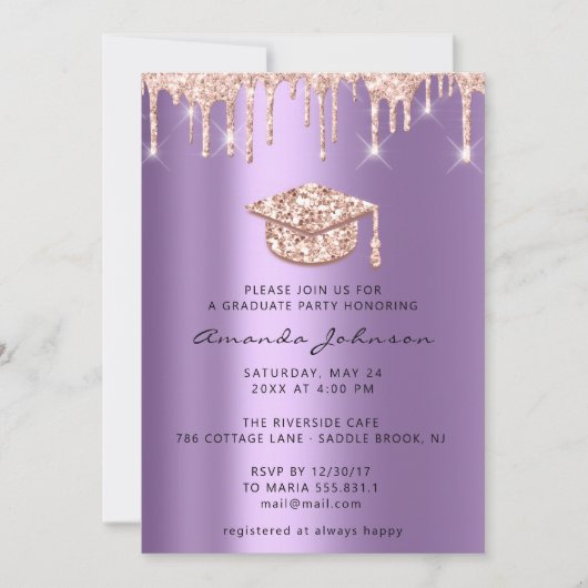 Afstuderen Roos Gold Pet 3D Glam Paars Violet Kaart (Voorkant)