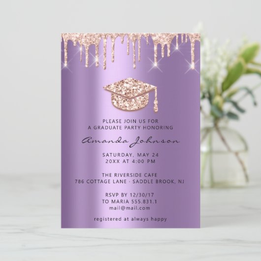 Afstuderen Roos Gold Pet 3D Glam Paars Violet Kaart (Staand voorkant)