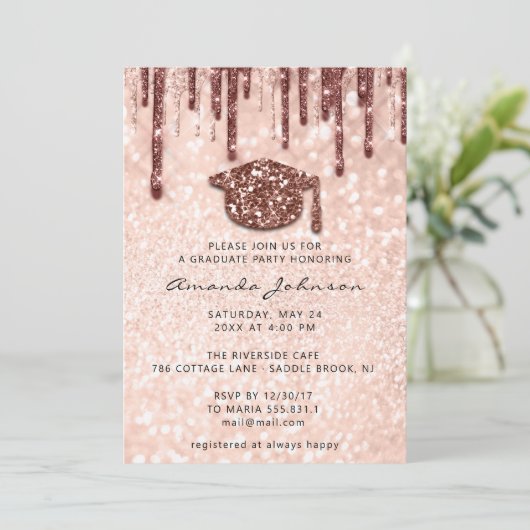 Afstuderen Roos Gold Pet 3D Glitter Kaart (Staand voorkant)