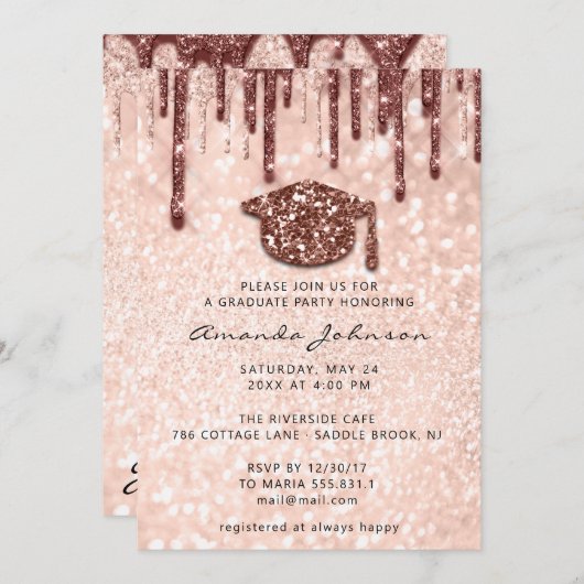 Afstuderen Roos Gold Pet 3D Glitter Kaart (Voorkant / Achterkant)