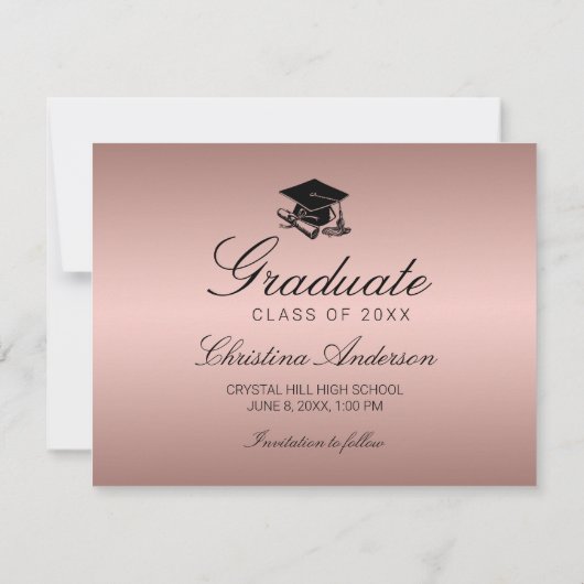 Afstuderen Roos Gold Pet Diploma Save the Date Aankondiging (Achterkant)