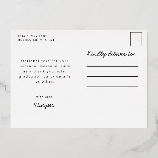 Afstuderen roos goud briefkaart (Achterkant)