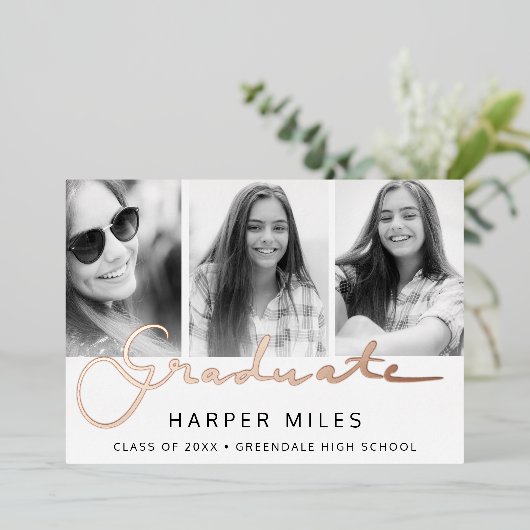 Afstuderen roos goud briefkaart (Staand Voorkant)