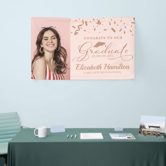 Afstuderen Roos Goud Roze Foto Afstuderen Spandoek (Beurs)