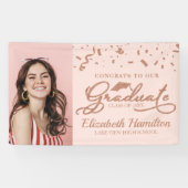 Afstuderen Roos Goud Roze Foto Afstuderen Spandoek (Horizontaal)