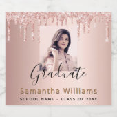 Afstuderen roos Goud Roze Glitter Foto 2025 Sparkling Wijnetiket (Enkel label)