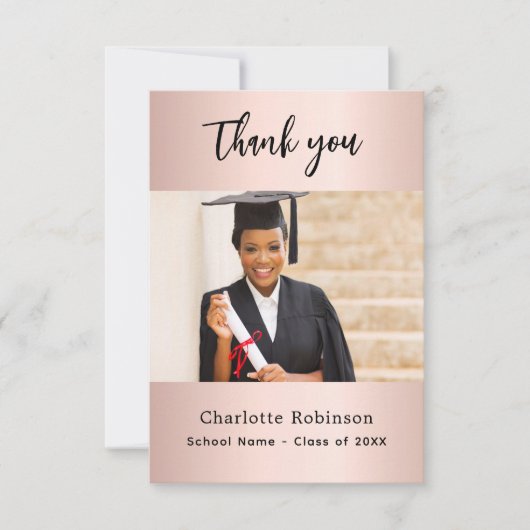 Afstuderen roos gouden blush foto bedankkaart (Voorkant)