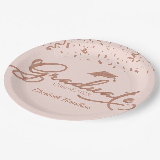 Afstuderen Roos Gouden Folie Graduatie Party Roze Papieren Bordje (Gekanteld)