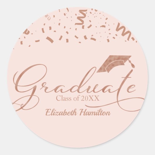Afstuderen Roos Gouden Folie Graduatie Party Roze Ronde Sticker (Voorkant)