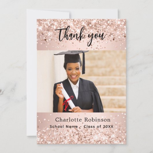 Afstuderen roos gouden foto bedankkaart kaart (Voorkant)