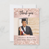 Afstuderen roos gouden foto confetti bedankkaart (Voorkant)