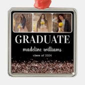 Afstuderen Roos Gouden Glitter Drie Foto Metalen Ornament (Voorkant)