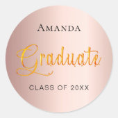 Afstuderen roos gouden naam pet Elegant Ronde Sticker (Voorkant)