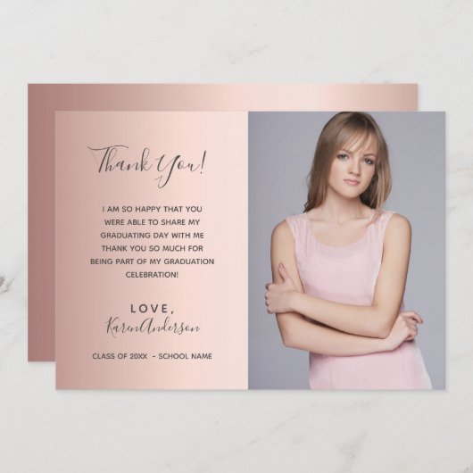 Afstuderen roos goudfoto bedankt kaart (Voorkant / Achterkant)